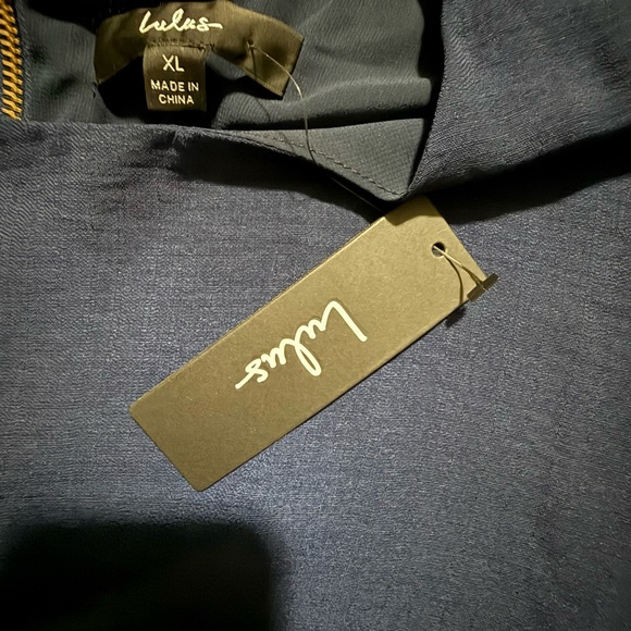 NWT Sz XL Lulus Dress Women’s shift and shout chiffon short sleeve mini Navy - Picture 2 of 7